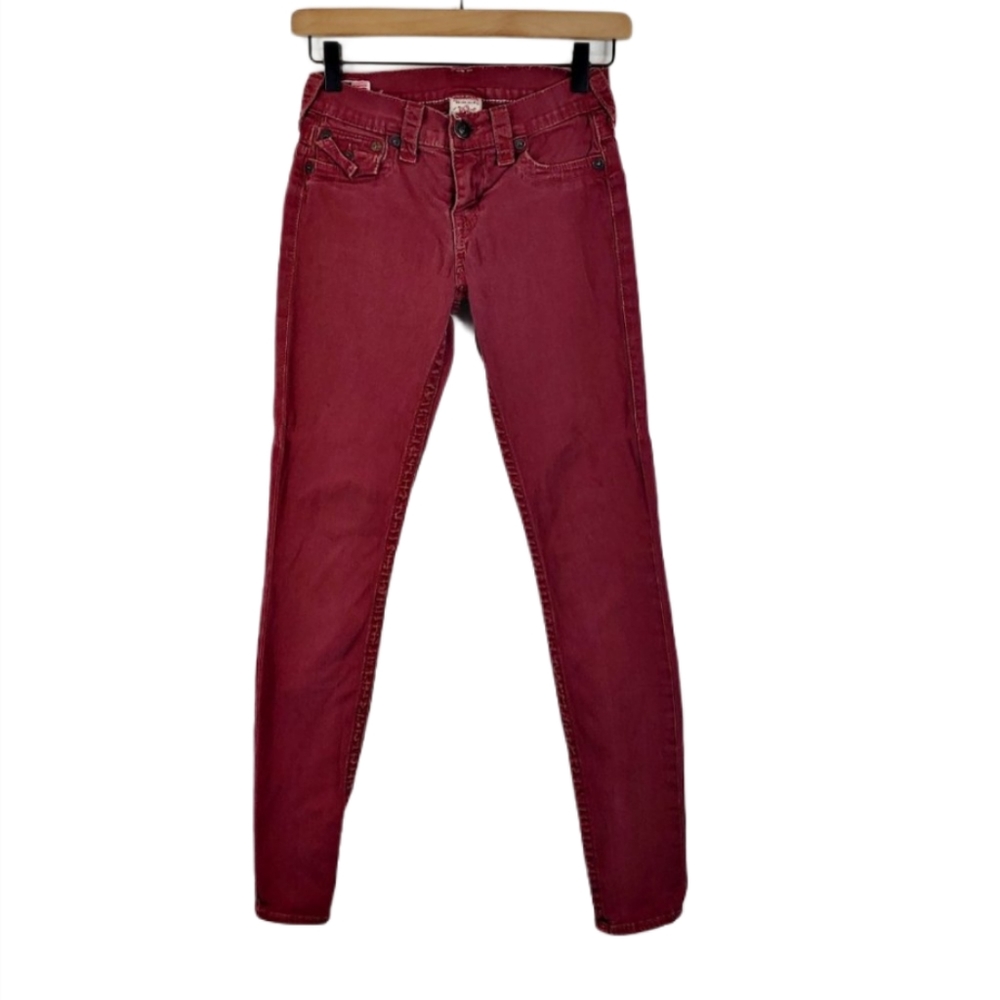 True Religion burgandy plum skinny jeans 25